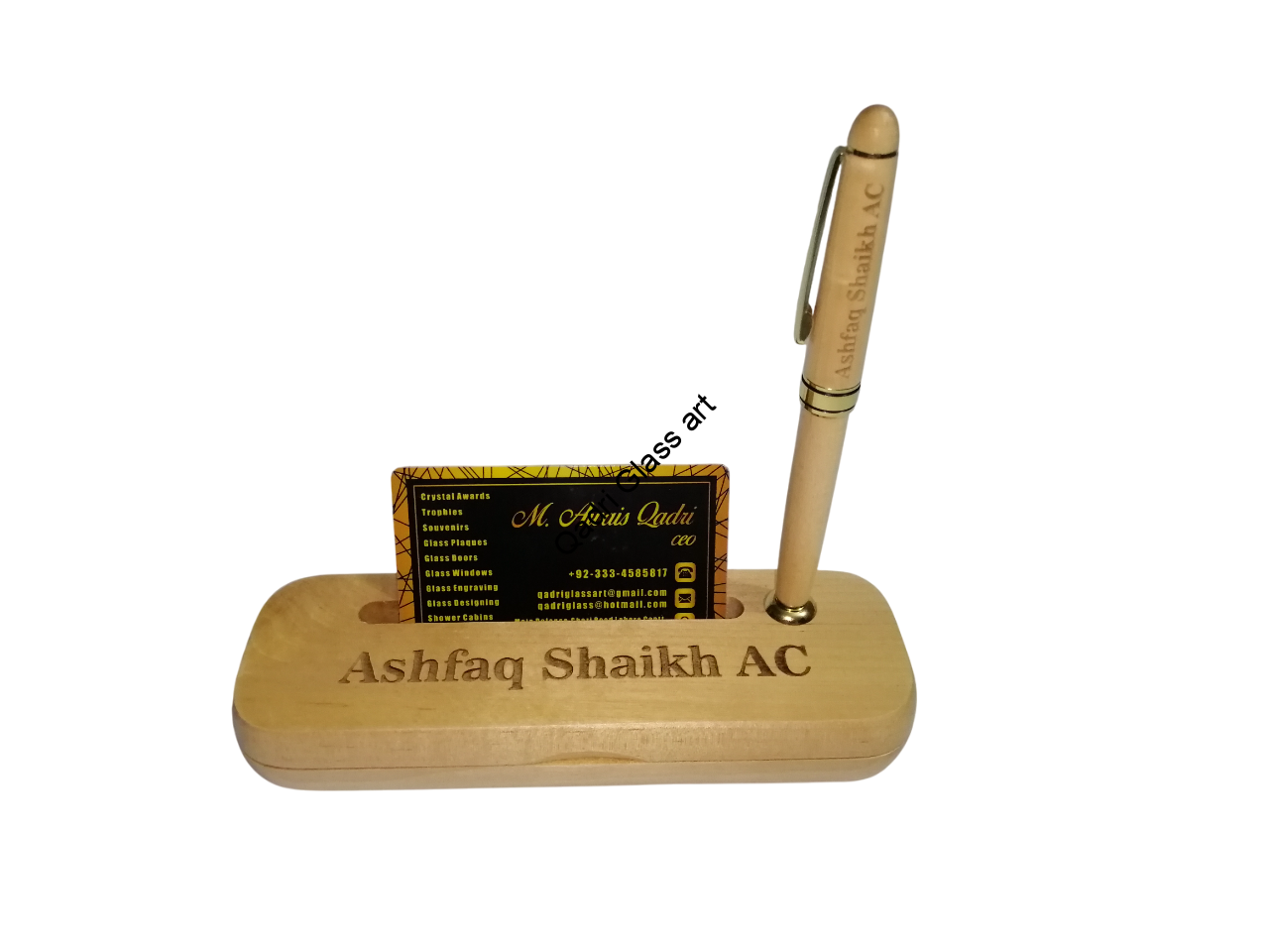Wooden Pen With Card Holder