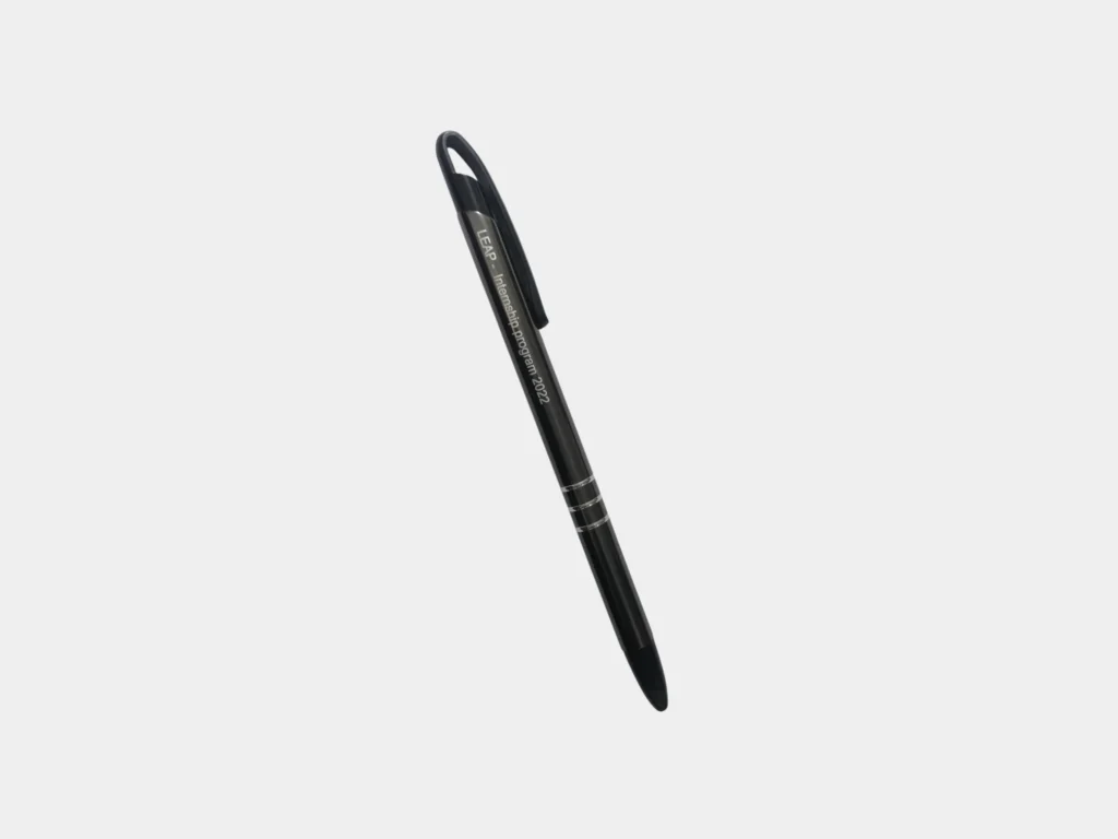 Custom branded black pen for corporate giveaways and promotional gifts