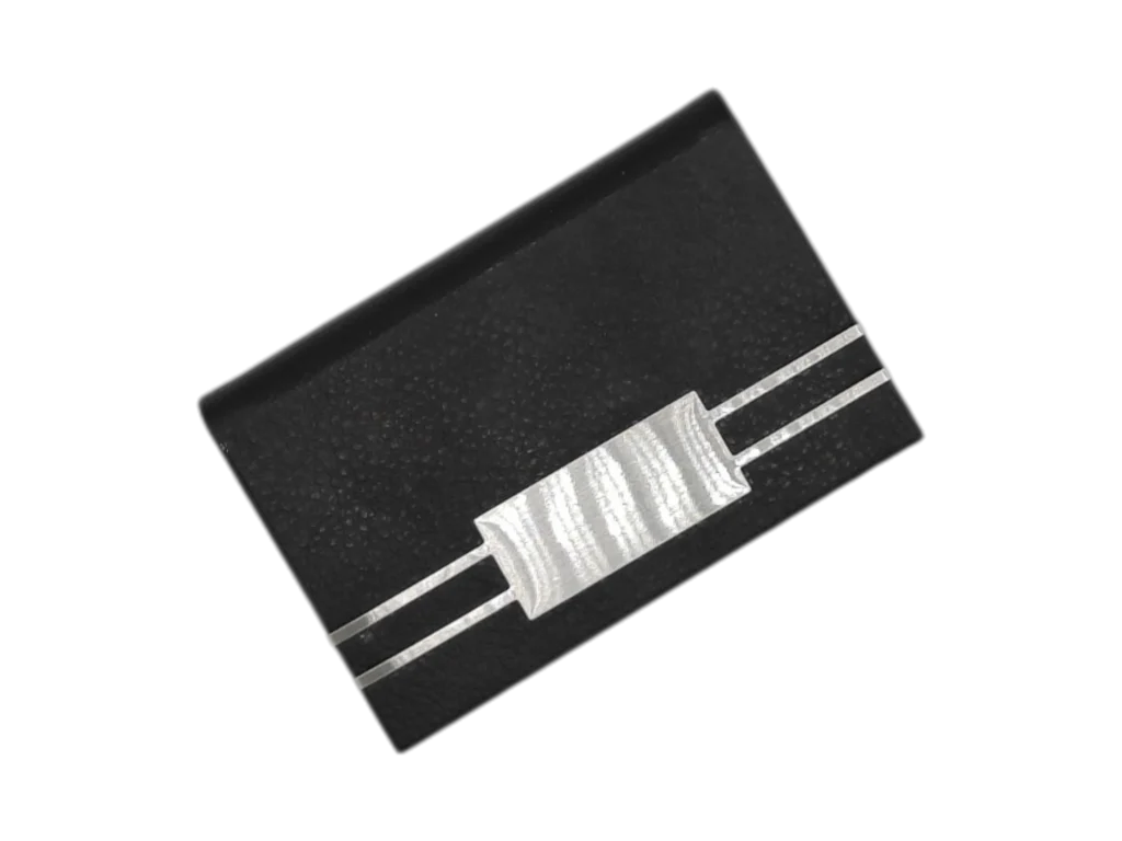 Custom branded black leather card holder with silver logo plate for corporate gifting