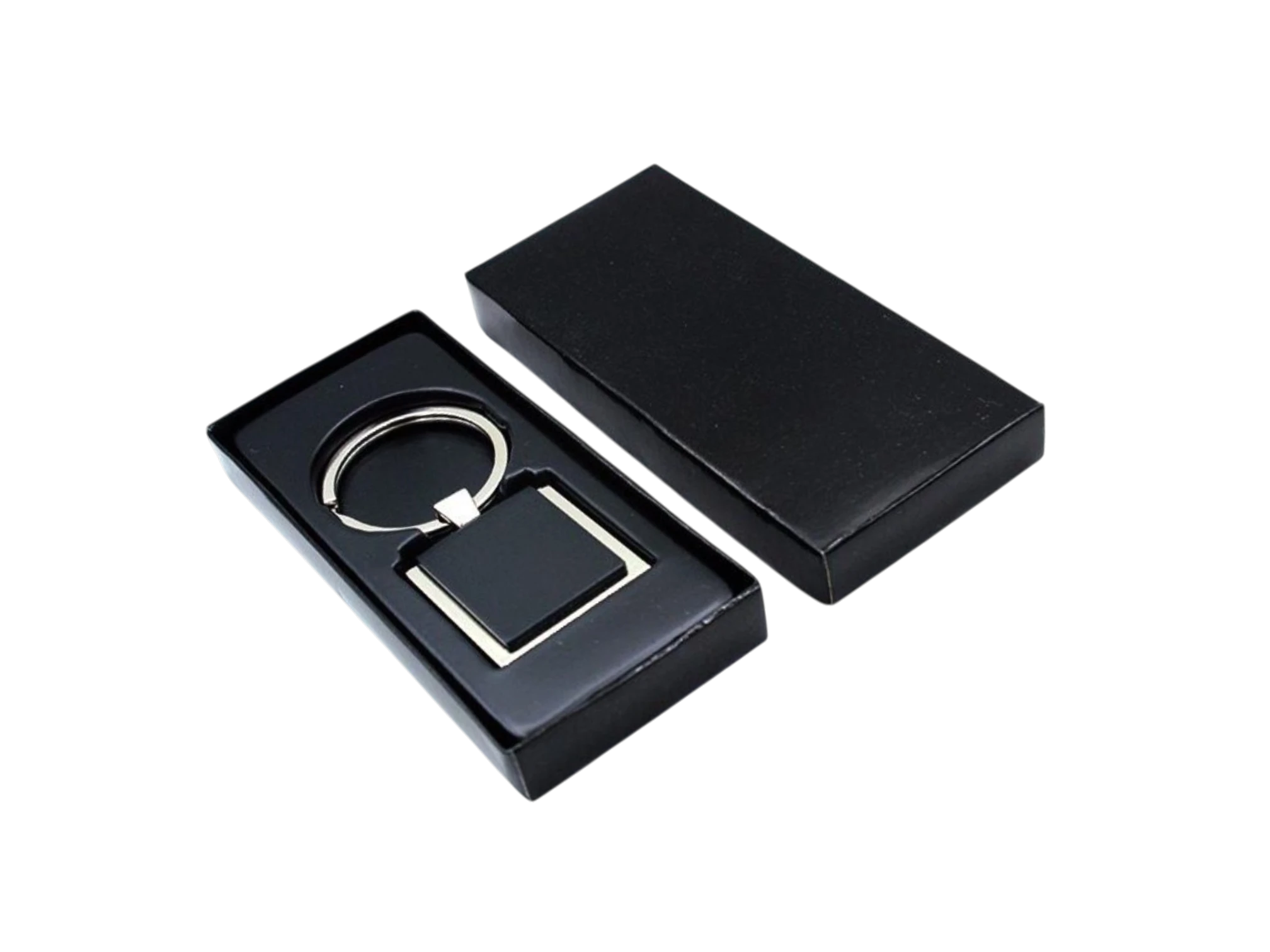 Premium black metal corporate keychain in gift box
