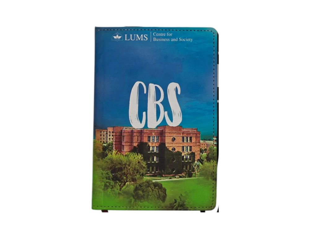 LUMS Centre for Business and Society CBS hardcover notebook with campus illustration for corporate gifting.
