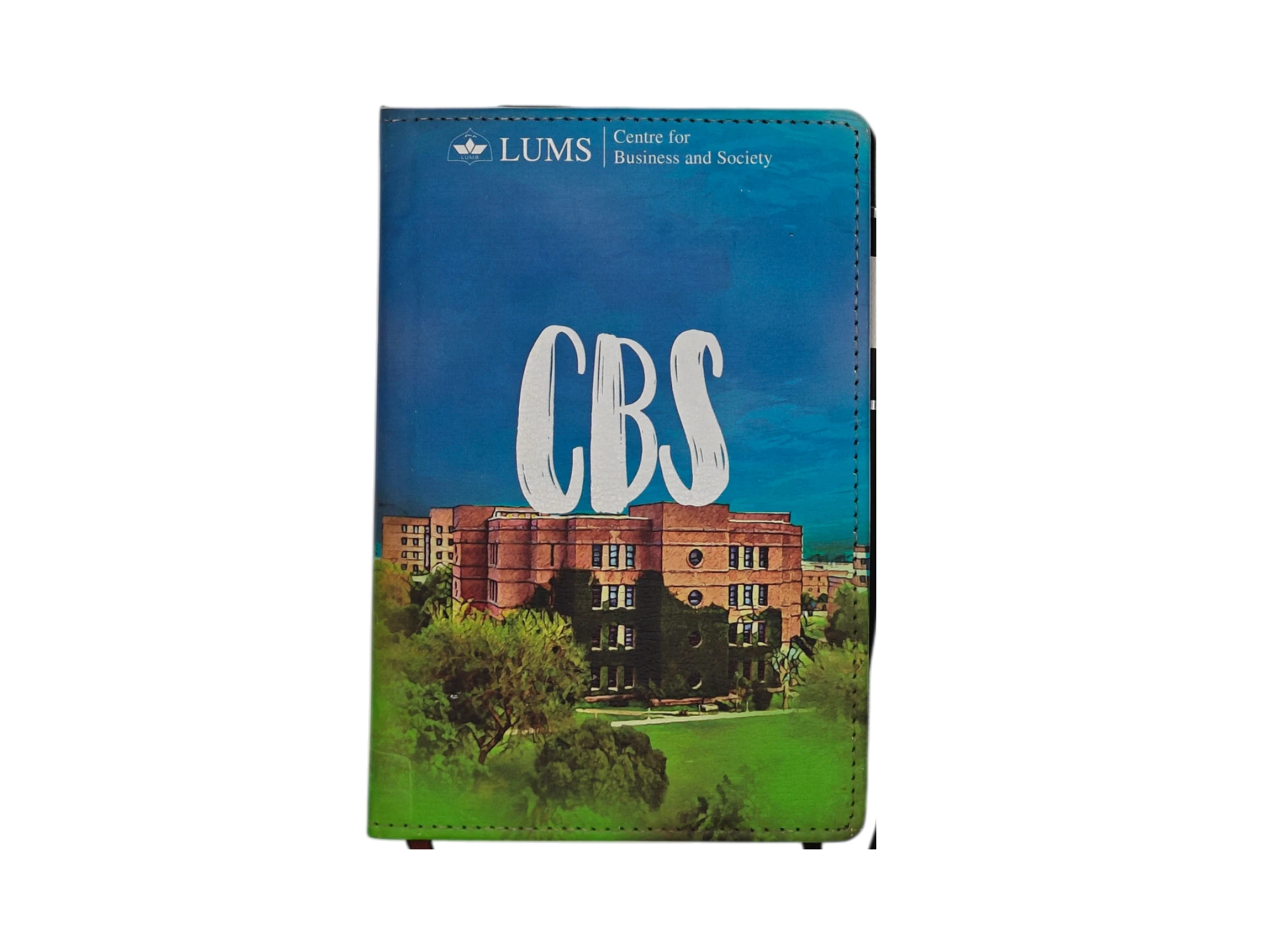 LUMS Centre for Business and Society CBS hardcover notebook with campus illustration for corporate gifting.