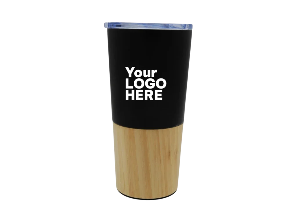 Custom branded black bamboo base tumbler for corporate gifting