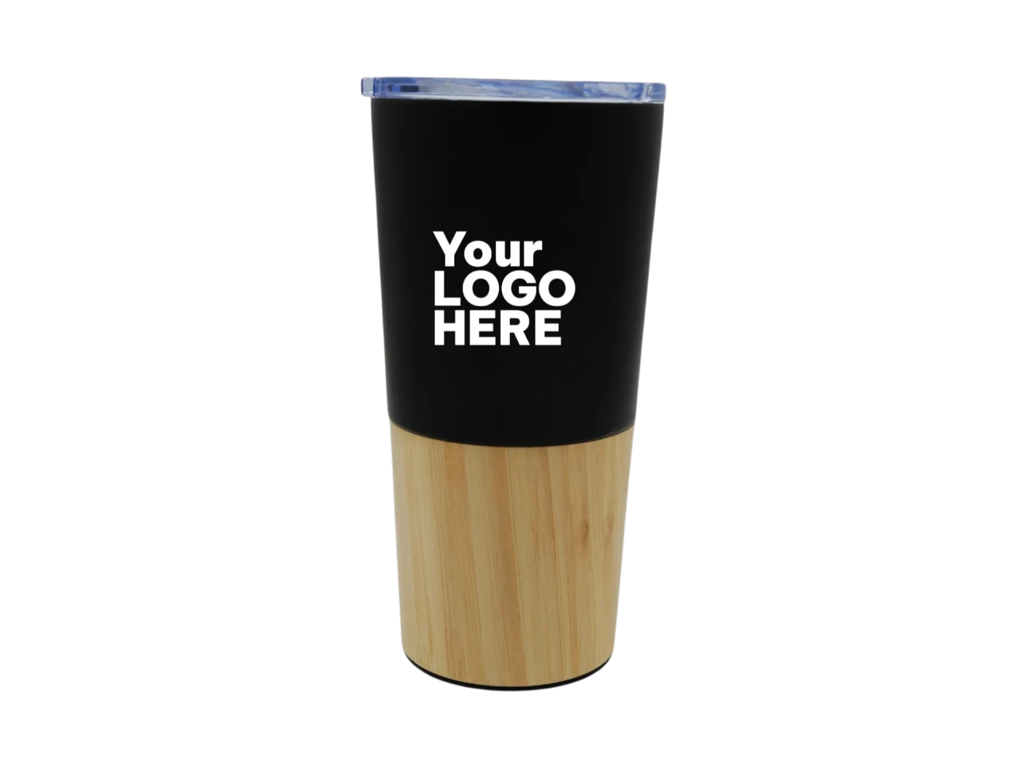 Custom branded black bamboo base tumbler for corporate gifting
