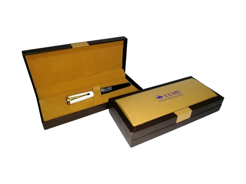 Branded pen in velvet-lined gift box for corporate gifting