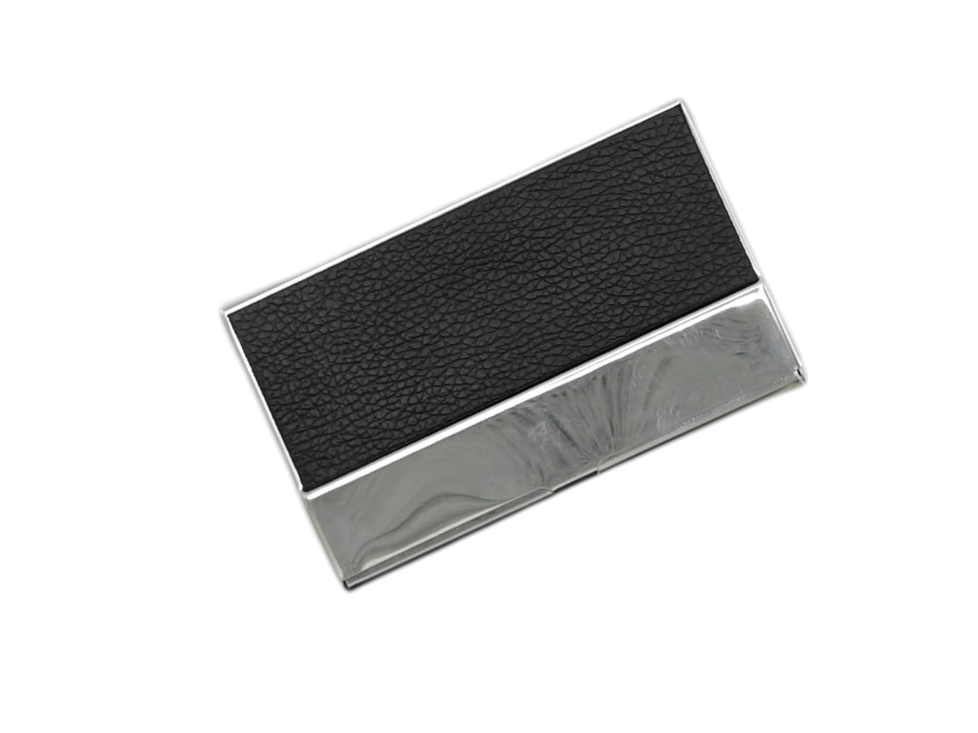 Executive black leather and chrome business card holder for corporate gifting