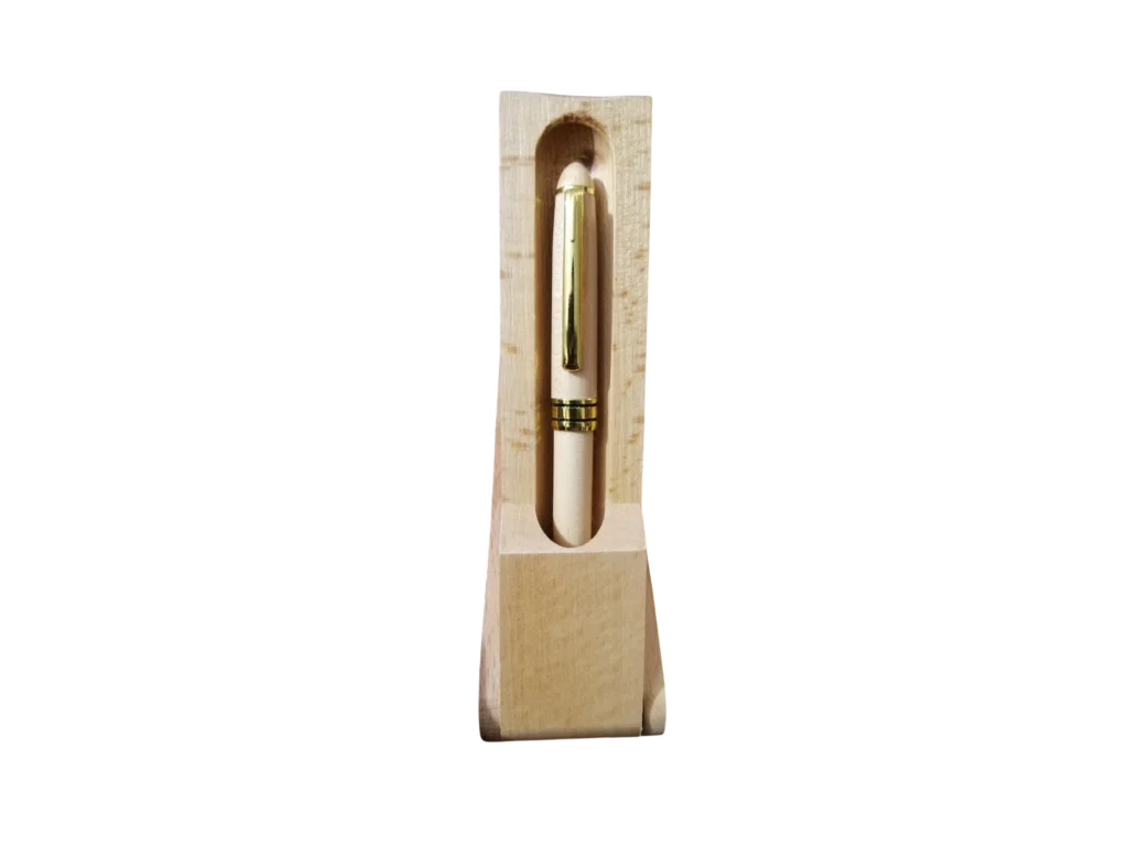 Birchwood executive pen set in open wooden gift box for corporate gifting