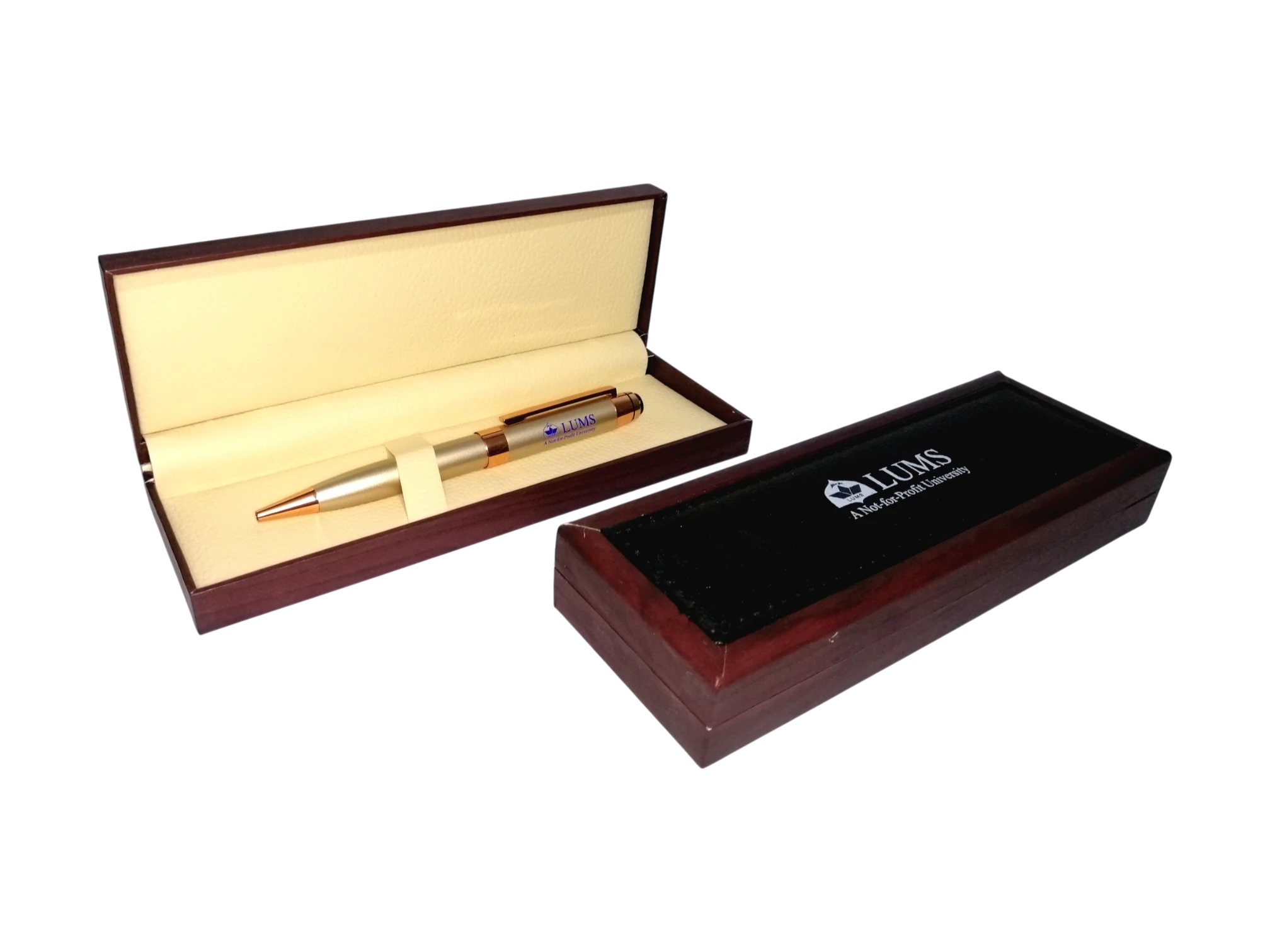 Branded gold pen in rosewood gift box for corporate gifting