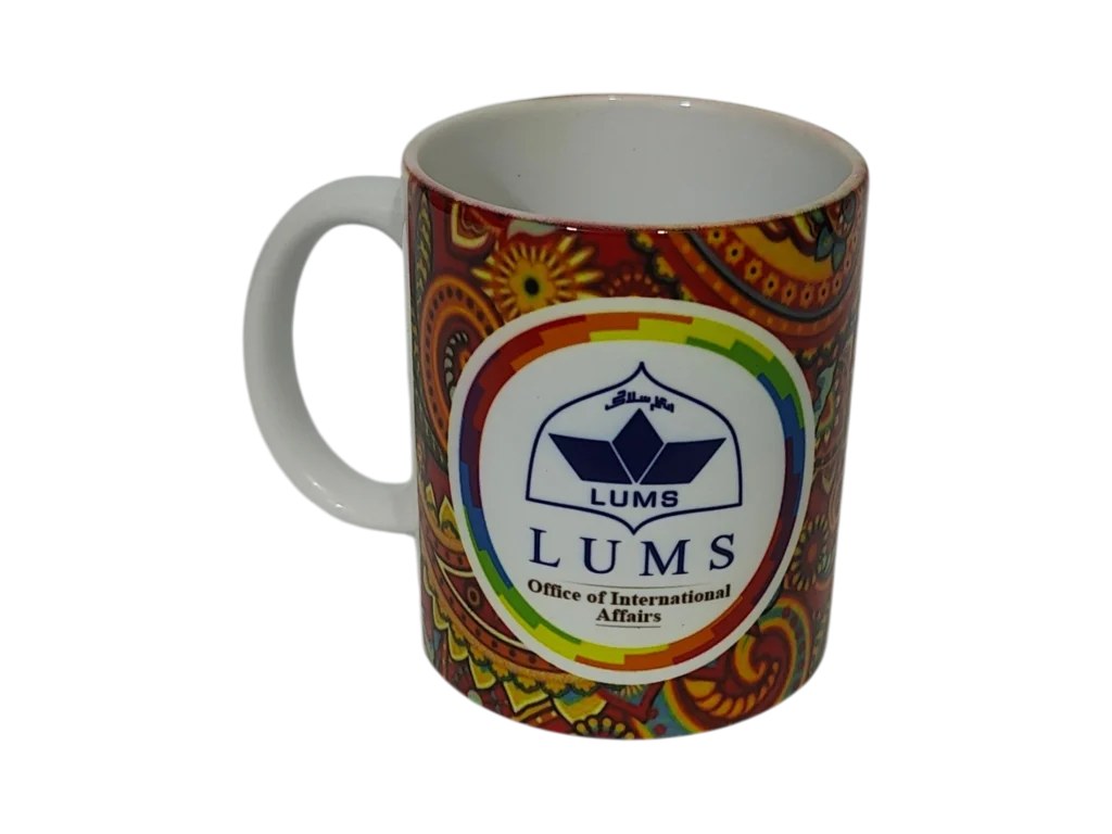 Custom full wrap ethnic paisley print ceramic mug for corporate gifting