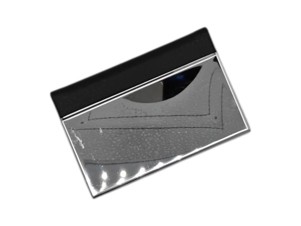 Grey leather and mirror chrome business card holder luxury corporate gift