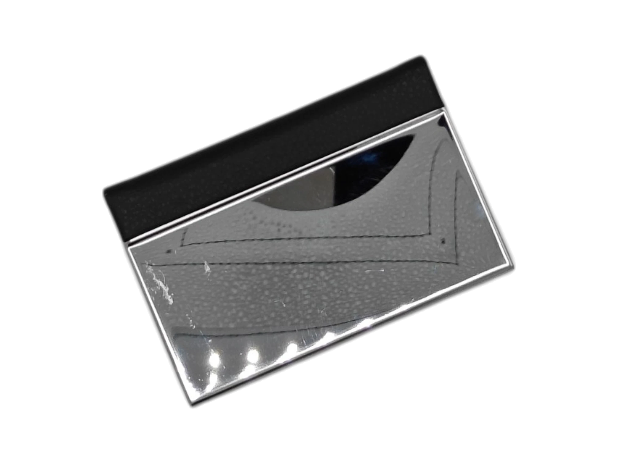 Grey leather and mirror chrome business card holder luxury corporate gift