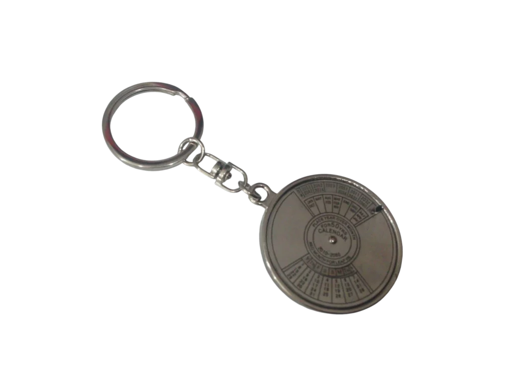 Silver metal 50-year perpetual calendar keychain corporate gift
