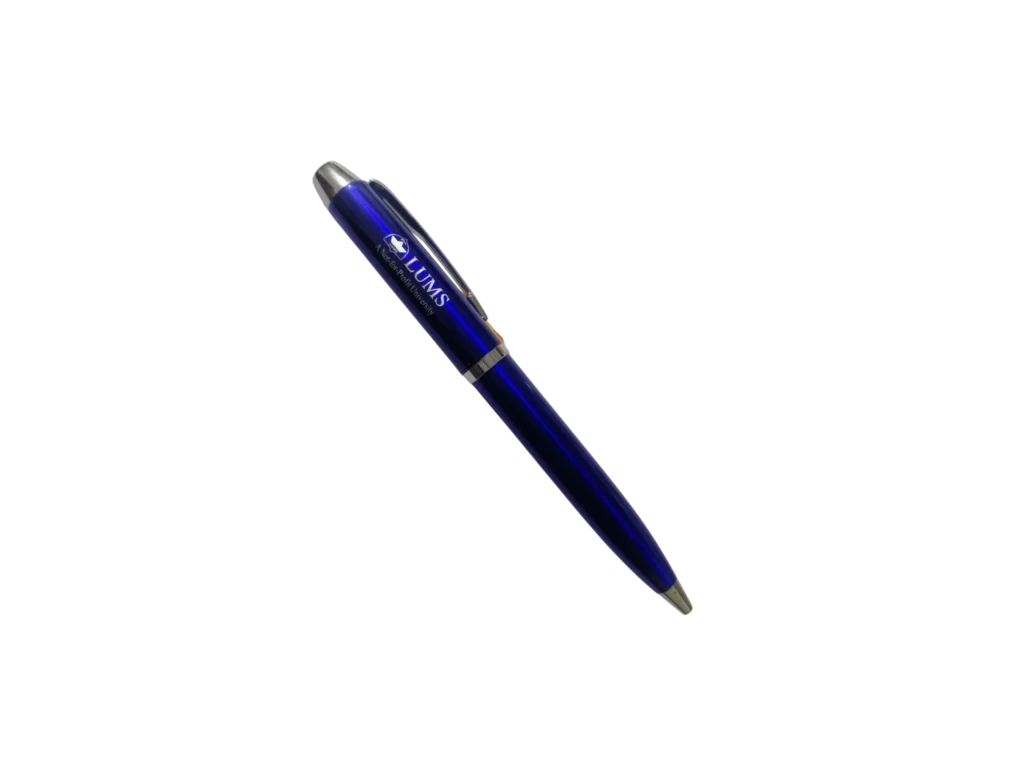 Glossy royal blue branded ballpoint pen for corporate gifting