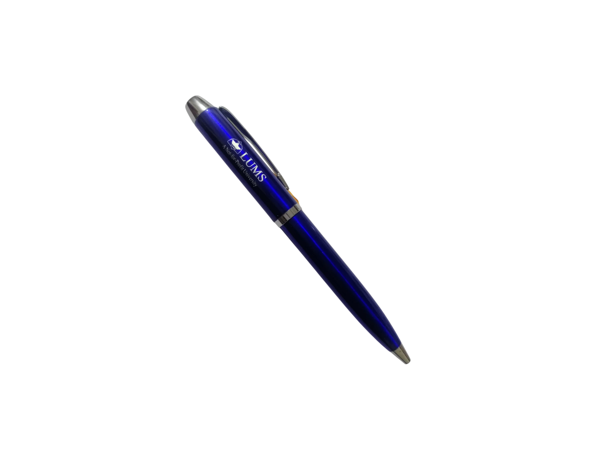 Glossy royal blue branded ballpoint pen for corporate gifting
