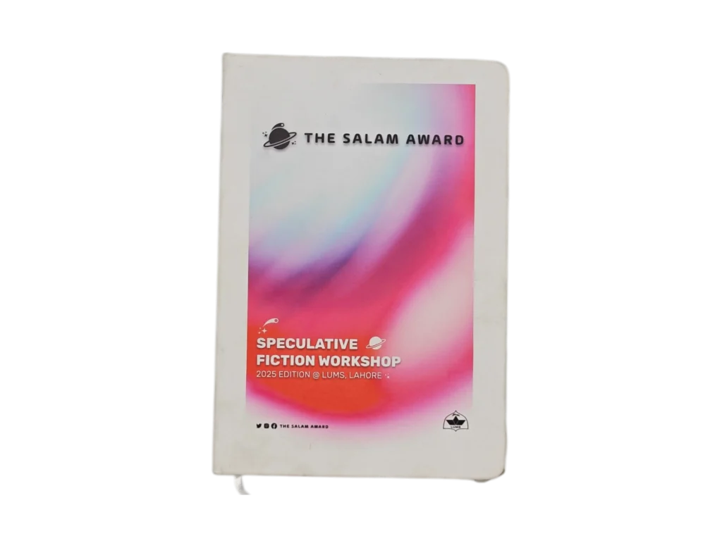 Salam Award Speculative Fiction Workshop 2025 LUMS branded gradient notebook for event corporate gifting.