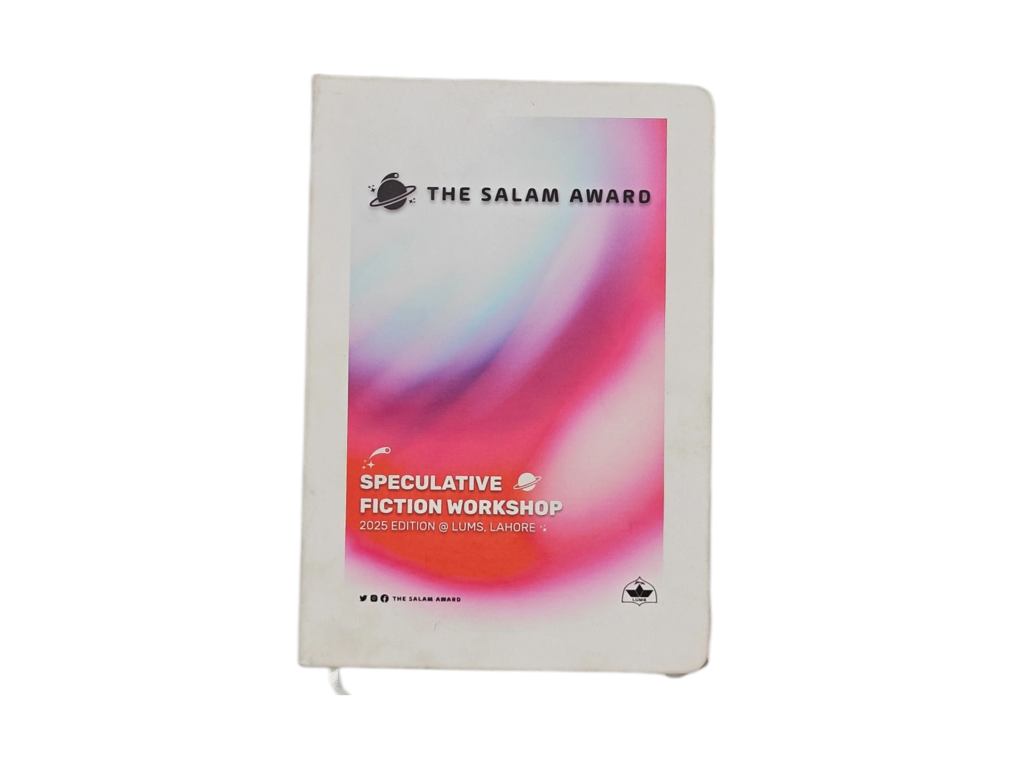 Salam Award Speculative Fiction Workshop 2025 LUMS branded gradient notebook for event corporate gifting.