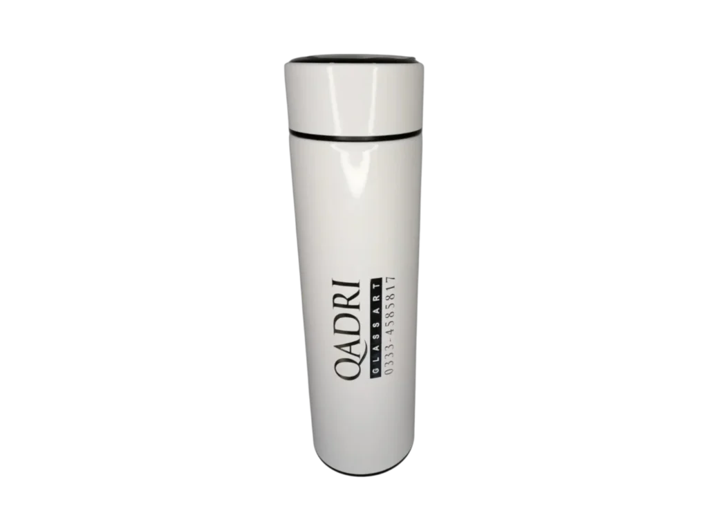 Custom branded white slim thermal flask for business promotional gifting