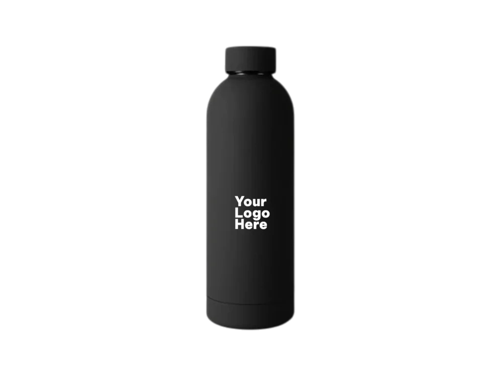 Matte black custom logo thermal flask for corporate branding and promotional gifting