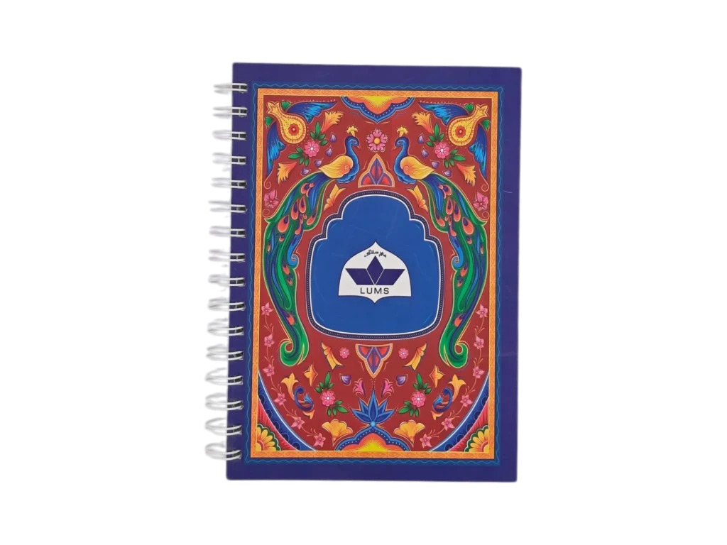 Custom royal purple spiral notebook with embossed commemorative seal for corporate gifting