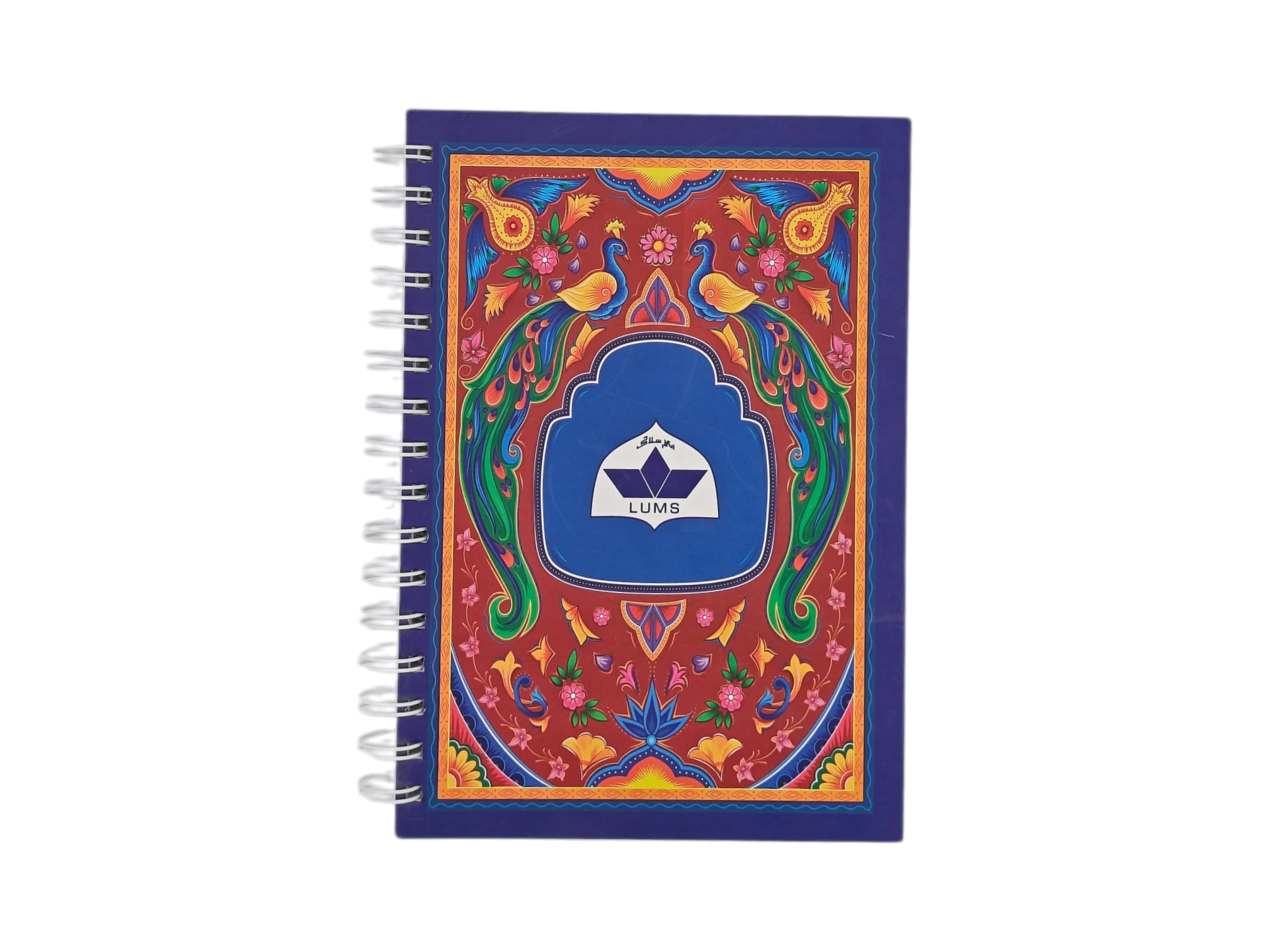 Custom royal purple spiral notebook with embossed commemorative seal for corporate gifting